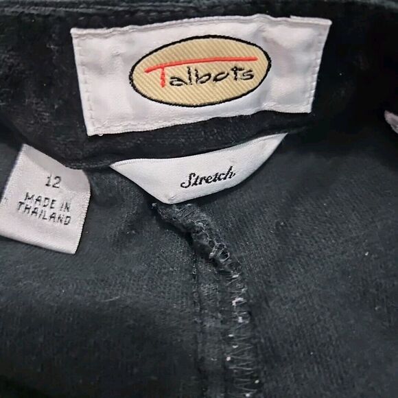 Talbots Women's sz 12 High Waist Straight Leg Black Velvet velour Pants stretch - Picture 7 of 10